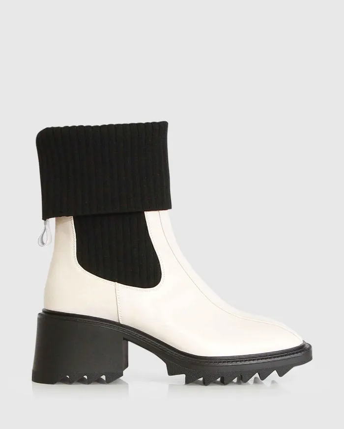 Women Shoes Belle and Bloom Perfect Illusion Knit Boot 8211 CreamBlack