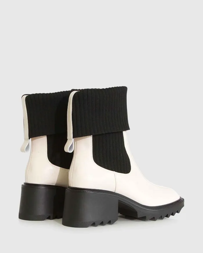 Women Shoes Belle and Bloom Perfect Illusion Knit Boot 8211 CreamBlack