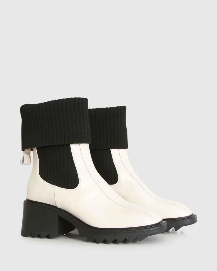 Women Shoes Belle and Bloom Perfect Illusion Knit Boot 8211 CreamBlack