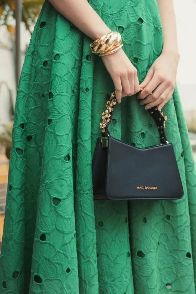 Women Shoulder Bags Mac Duggal Gold Floral Small Black Nappa Leather Shoulder Bag Black