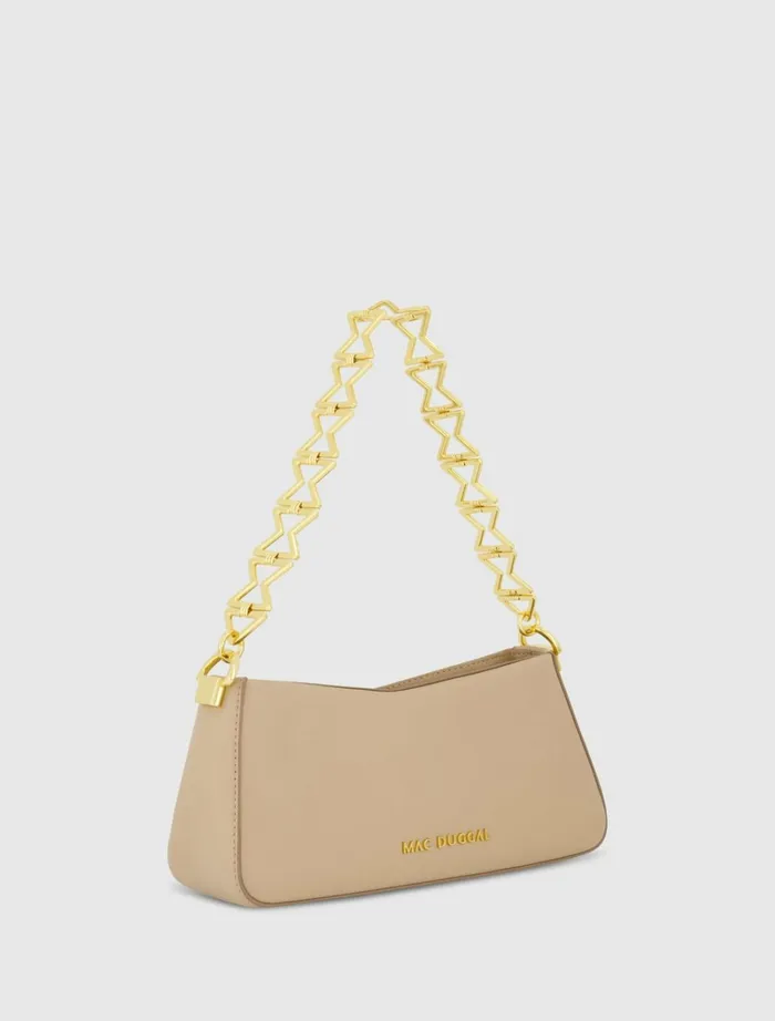 Women Shoulder Bags Mac Duggal Gold Strap Small Taupe Nappa Leather Shoulder Bag 8211 FINAL SALE Taupe