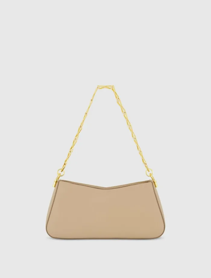 Women Shoulder Bags Mac Duggal Gold Strap Small Taupe Nappa Leather Shoulder Bag 8211 FINAL SALE Taupe