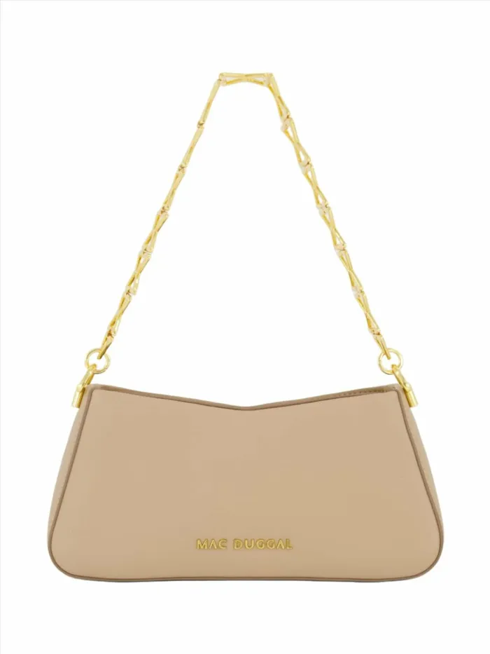 Women Shoulder Bags Mac Duggal Gold Strap Small Taupe Nappa Leather Shoulder Bag 8211 FINAL SALE Taupe