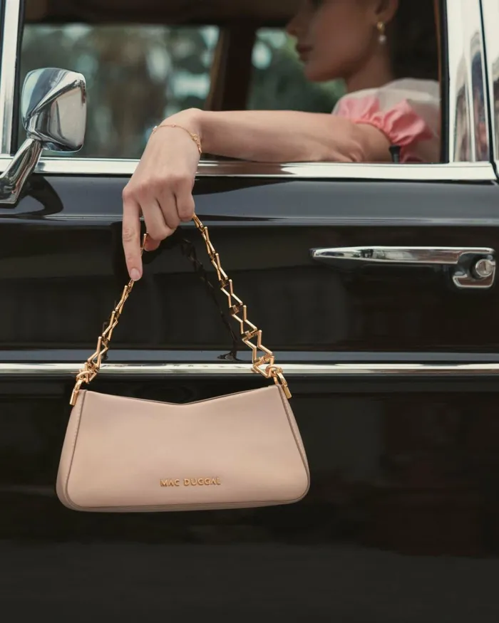 Women Shoulder Bags Mac Duggal Gold Strap Small Taupe Nappa Leather Shoulder Bag 8211 FINAL SALE Taupe