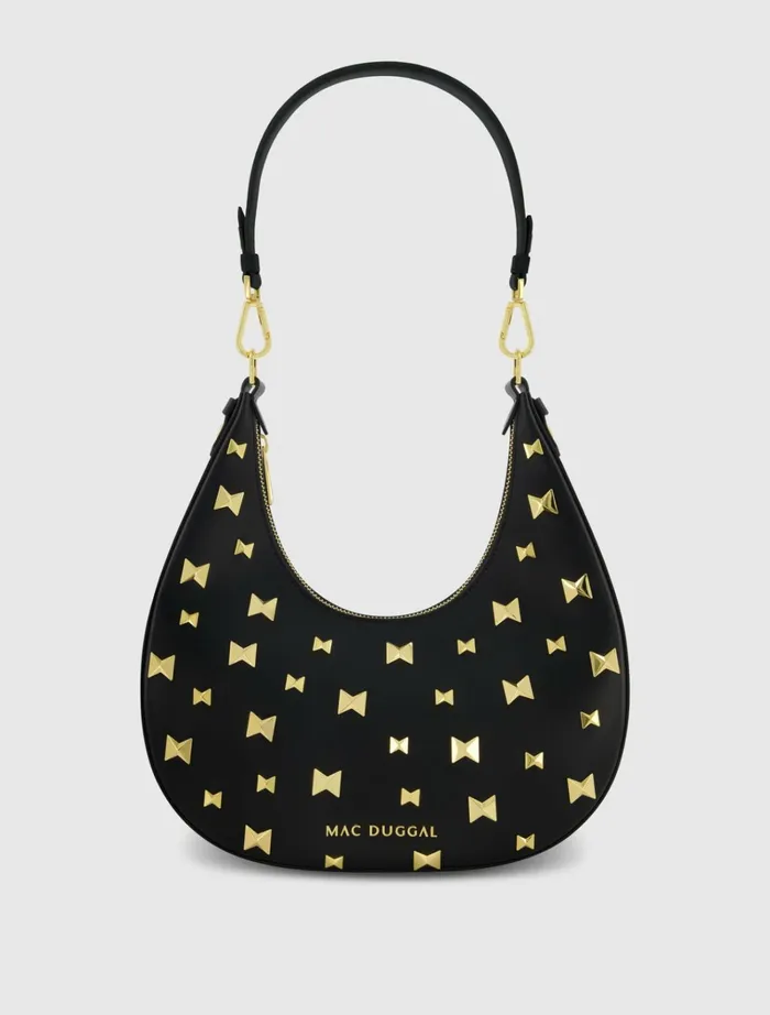 Women Shoulder Bags Mac Duggal Leather Hobo Bag With Gold Hardware Black