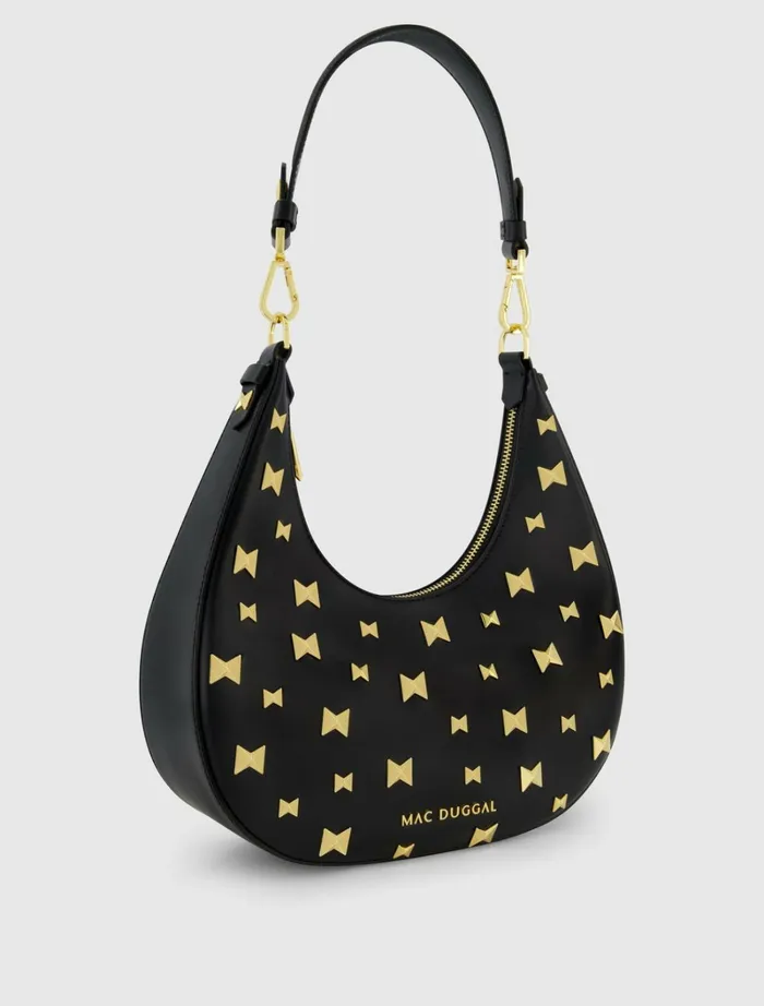 Women Shoulder Bags Mac Duggal Leather Hobo Bag With Gold Hardware Black
