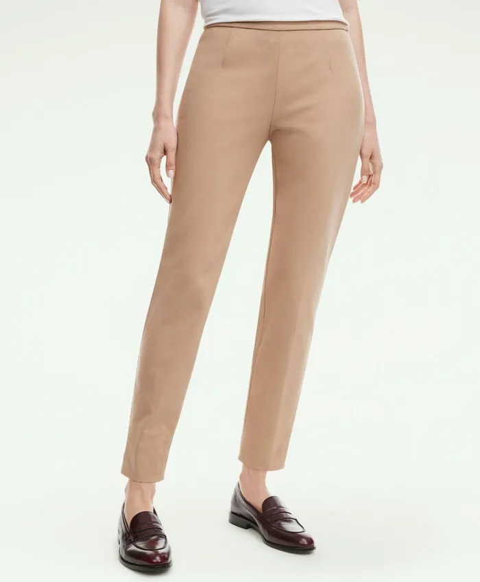 Women SideZip Stretch Cotton Pant Medium Beige Brooks Brothers Pants and Skirts