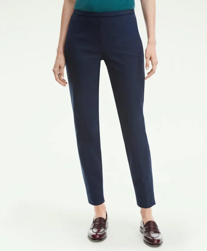 Women SideZip Stretch Cotton Pant Navy Brooks Brothers Pants and Skirts