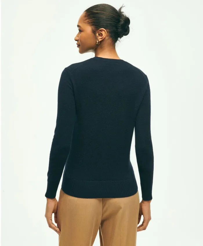 Women Silk Cashmere Floral Intarsia Crewneck Sweater Navy Multi Brooks Brothers Sweaters