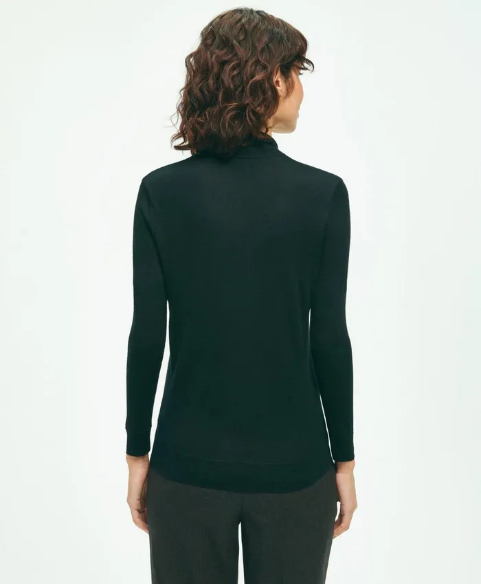 Women SilkCashmere ShawlCollar Sweater Black Brooks Brothers Sweaters
