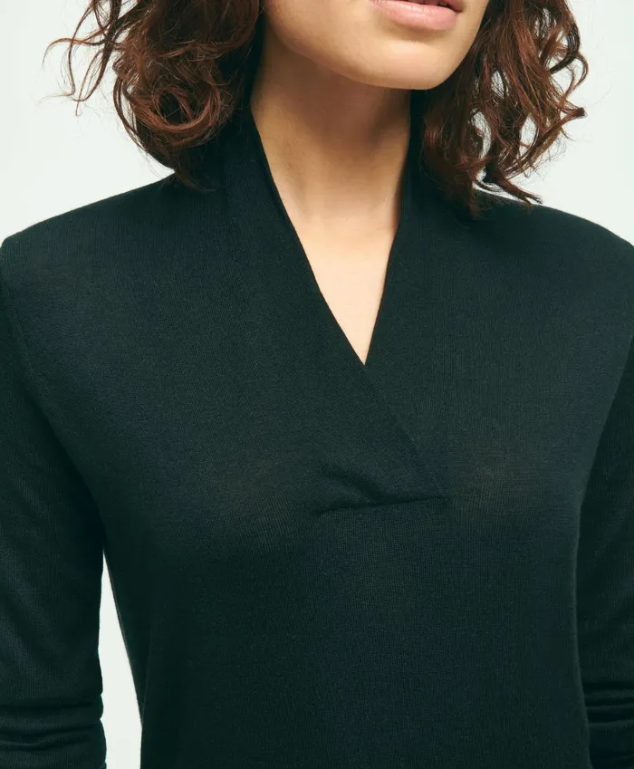 Women SilkCashmere ShawlCollar Sweater Black Brooks Brothers Sweaters
