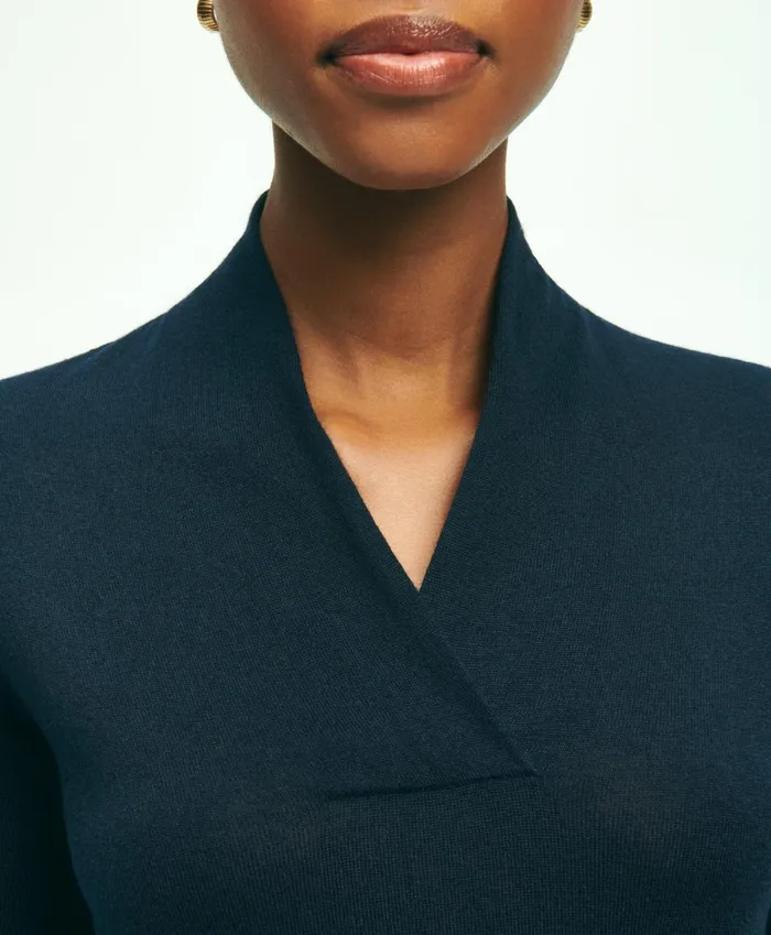 Women SilkCashmere ShawlCollar Sweater Dark Navy Brooks Brothers Sweaters