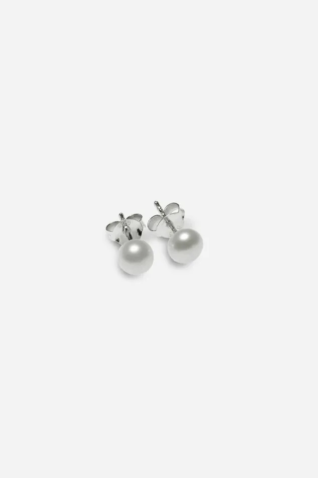 Women Silver 5mm Fresh Water Pearl Sterling Silver Stud Earring Roman Jewellery