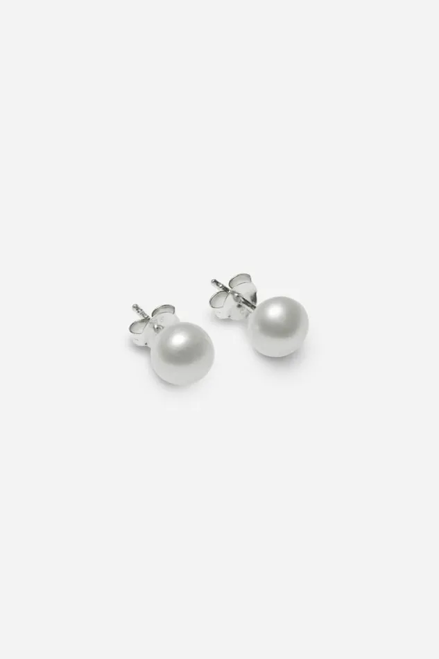 Women Silver 7mm Fresh Water Pearl Sterling Silver Stud Earring Roman Jewellery