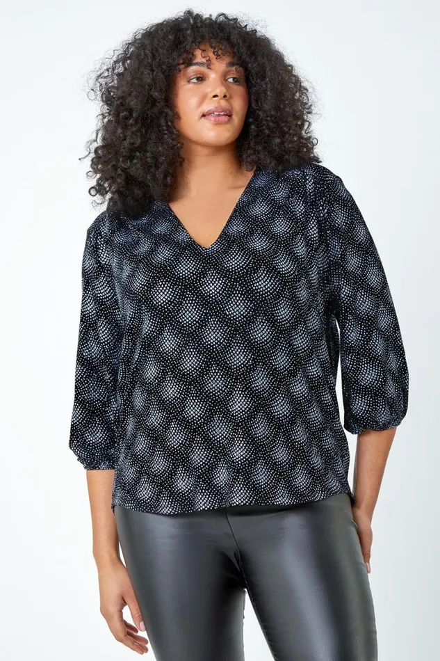 Women Silver Curve Glitter Sparkle Tunic Top Roman Tops