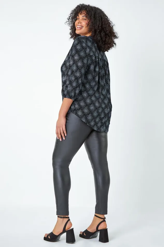 Women Silver Curve Glitter Sparkle Tunic Top Roman Tops