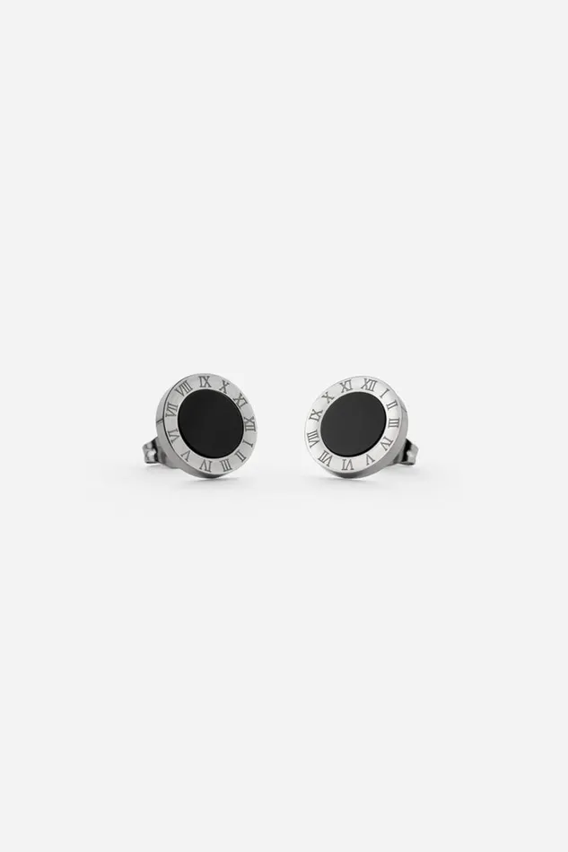 Women Silver Stainless Steel Clock Earrings Roman Jewellery