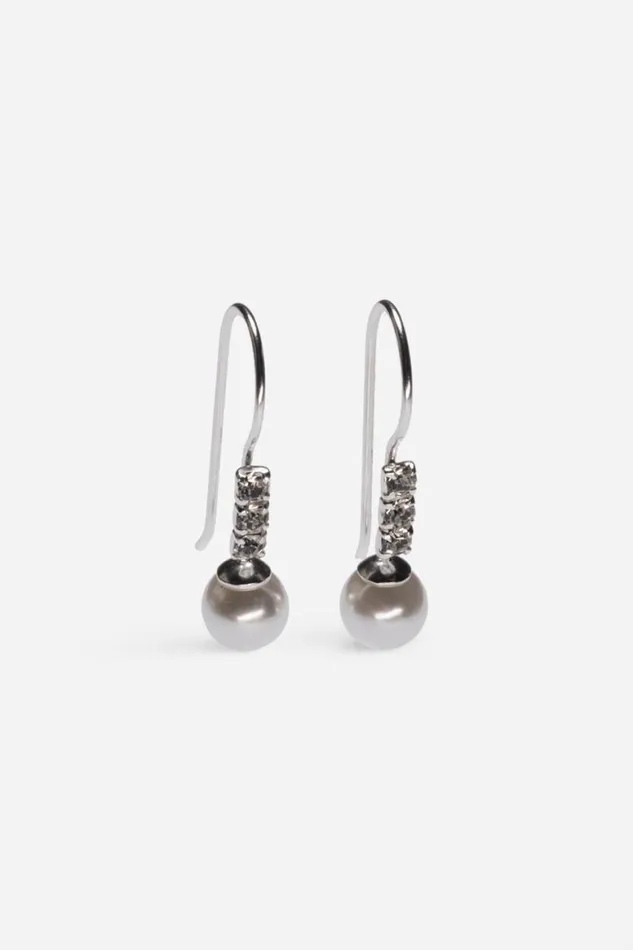 Women Silver Sterling Silver Crystal And Pearl Drop Earring Roman Jewellery