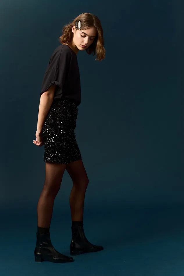 Women Skirt Jaliza Noir Jupe Sequins Noirs Des Petits Hauts Dresses and Skirts