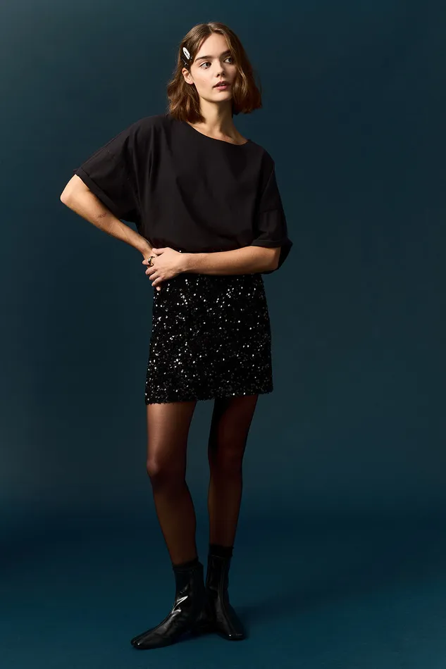 Women Skirt Jaliza Noir Jupe Sequins Noirs Des Petits Hauts Dresses and Skirts