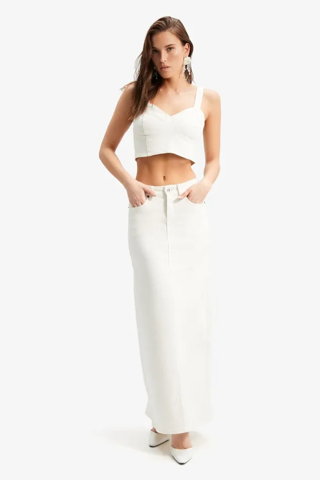Women Skirts Bardot Evianna Denim Maxi Skirt In Off White Off White