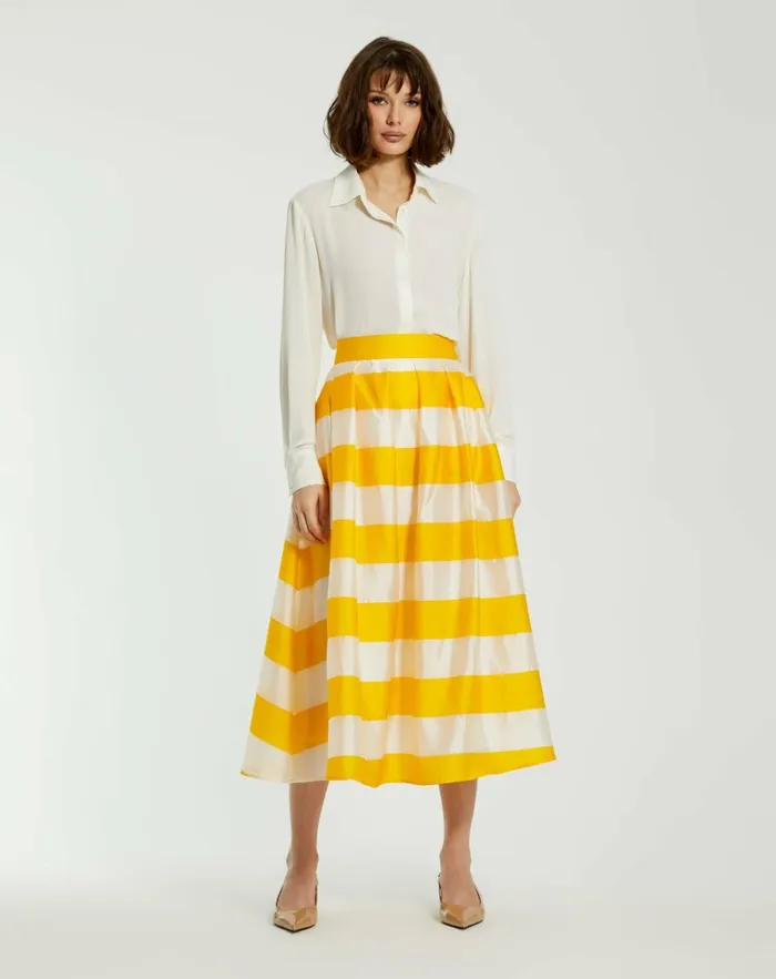 Women Skirts Mac Duggal Striped Organza High Waisted Midi Skirt 8211 FINAL SALE Sunshine