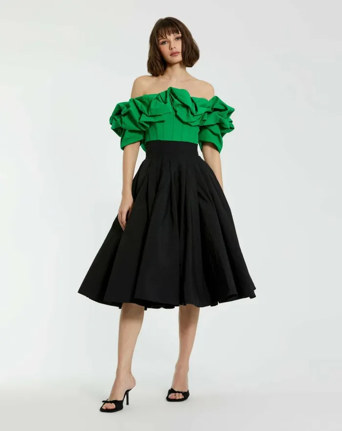 Women Skirts Mac Duggal The Bubbly Faille High Waisted Midi Full Circle Skirt Black