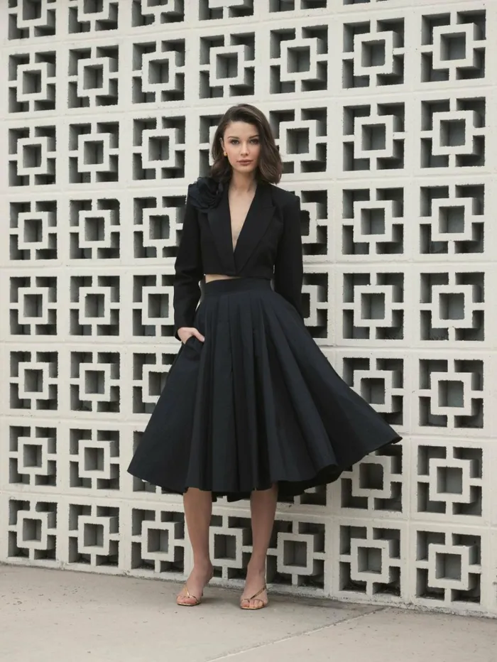 Women Skirts Mac Duggal The Bubbly Faille High Waisted Midi Full Circle Skirt Black