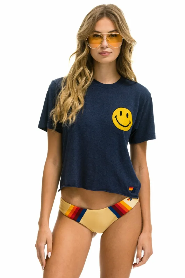 Women SMILEY CHASING RAINBOWS BOYFRIEND TEE 8211 NAVY Aviator Nation BoyfriendTees