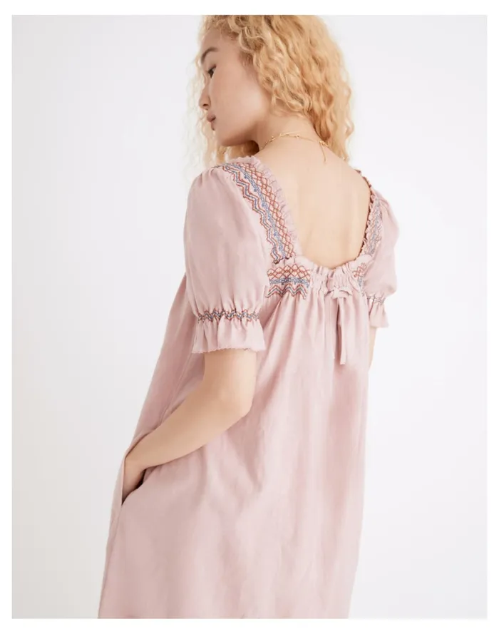 Women Smocked Neck Puff Sleeve Mini Dress Wisteria Dove Madewell Dresses Women Smocked Neck Puff Sleeve Mini Dress Wisteria Dove Madewell Dresses