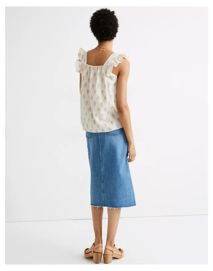 Women Smocked Ruffle Strap Tank Top In Ikat Dash Dash Earthen Sand Madewell Tees Women Smocked Ruffle Strap Tank Top In Ikat Dash Dash Earthen Sand Madewell Tees