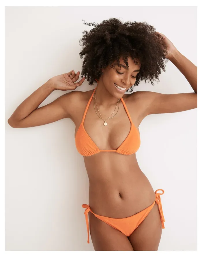 Women Solid and Striped Terry Iris String Bikini Top Tangerine Madewell Swim