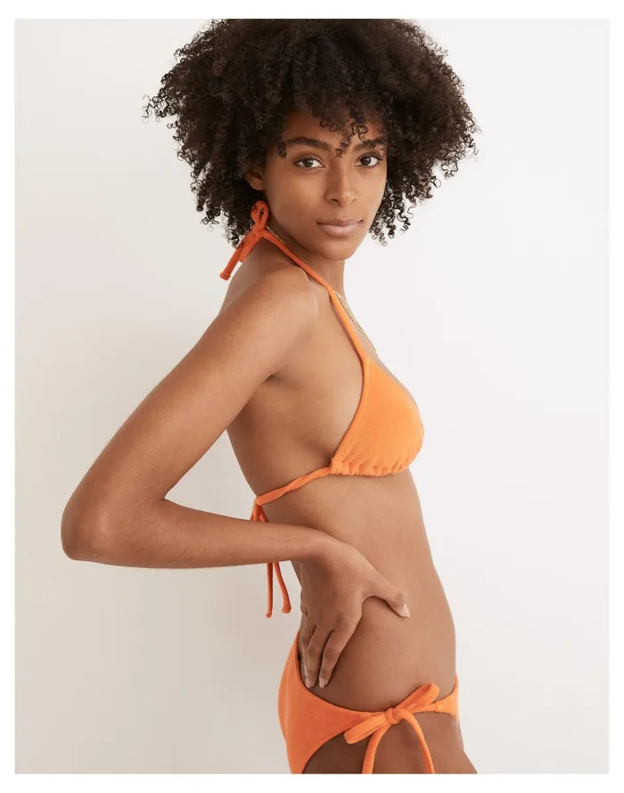 Women Solid and Striped Terry Iris String Bikini Top Tangerine Madewell Swim Women Solid and Striped Terry Iris String Bikini Top Tangerine Madewell Swim