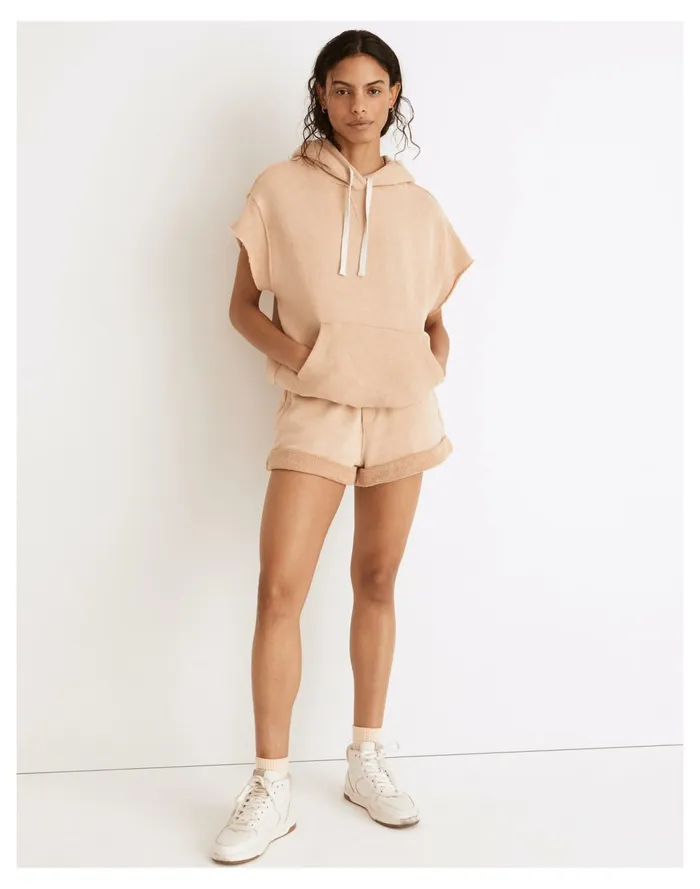 Women Splits59 French Terry Kitty Short Sleeved Hoodie Sweatshirt Washed Beige Madewell Sweatshirts and Sweatpants