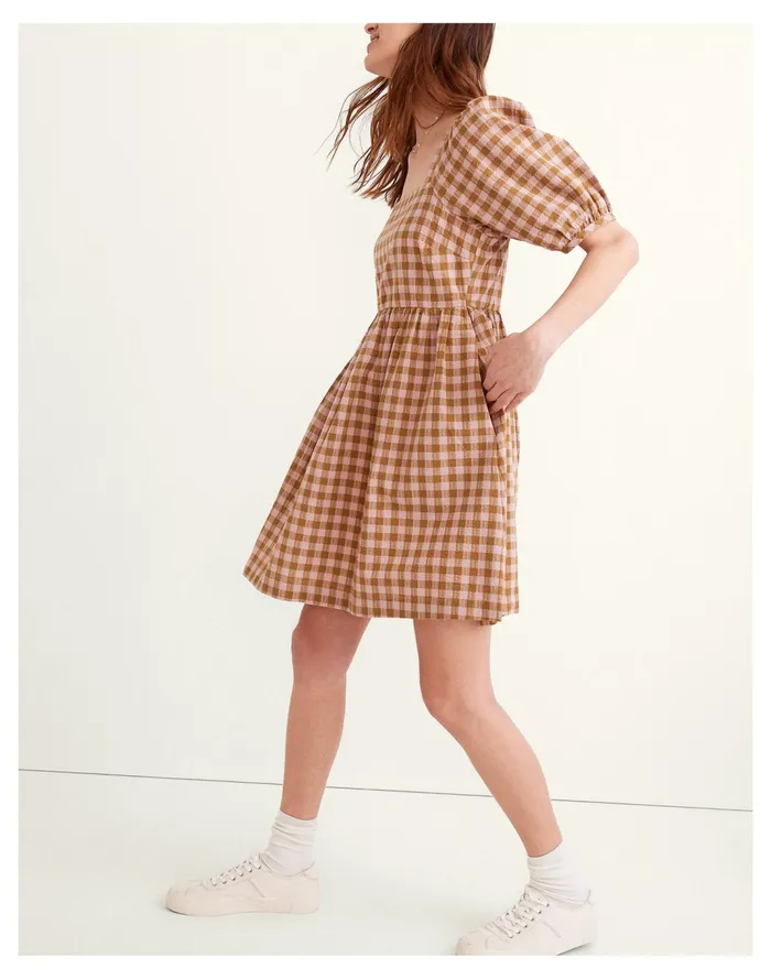 Women Square Neck Puff Sleeve Dress In Gingham Seersucker Spiced Olive Madewell Dresses Women Square Neck Puff Sleeve Dress In Gingham Seersucker Spiced Olive Madewell Dresses
