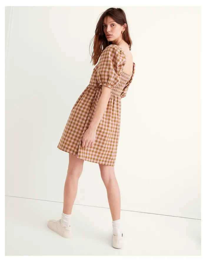 Women Square Neck Puff Sleeve Dress In Gingham Seersucker Spiced Olive Madewell Dresses Women Square Neck Puff Sleeve Dress In Gingham Seersucker Spiced Olive Madewell Dresses