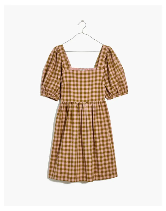 Women Square Neck Puff Sleeve Dress In Gingham Seersucker Spiced Olive Madewell Dresses Women Square Neck Puff Sleeve Dress In Gingham Seersucker Spiced Olive Madewell Dresses