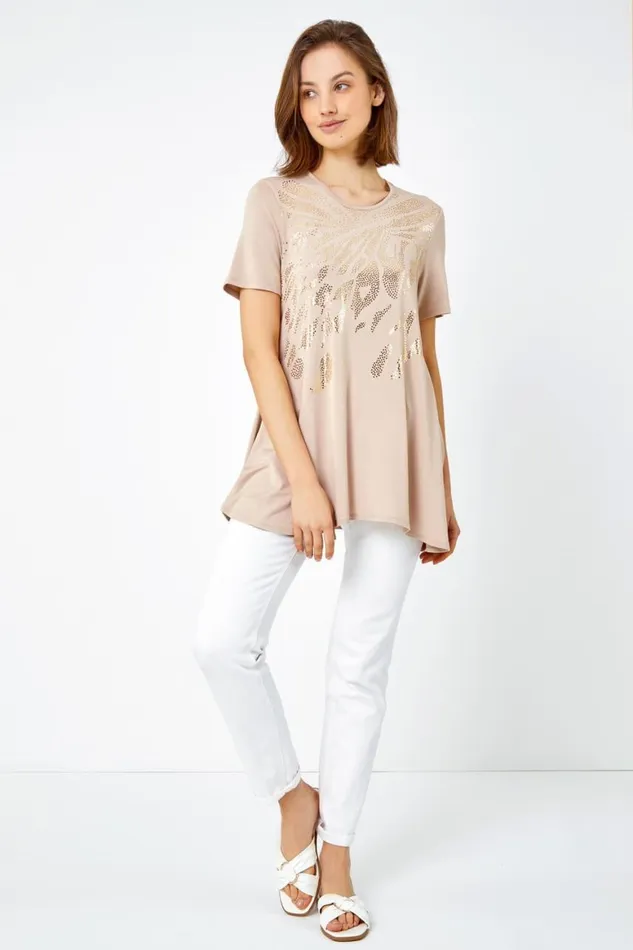 Women Stone Metallic Animal Print TShirt Roman Tops