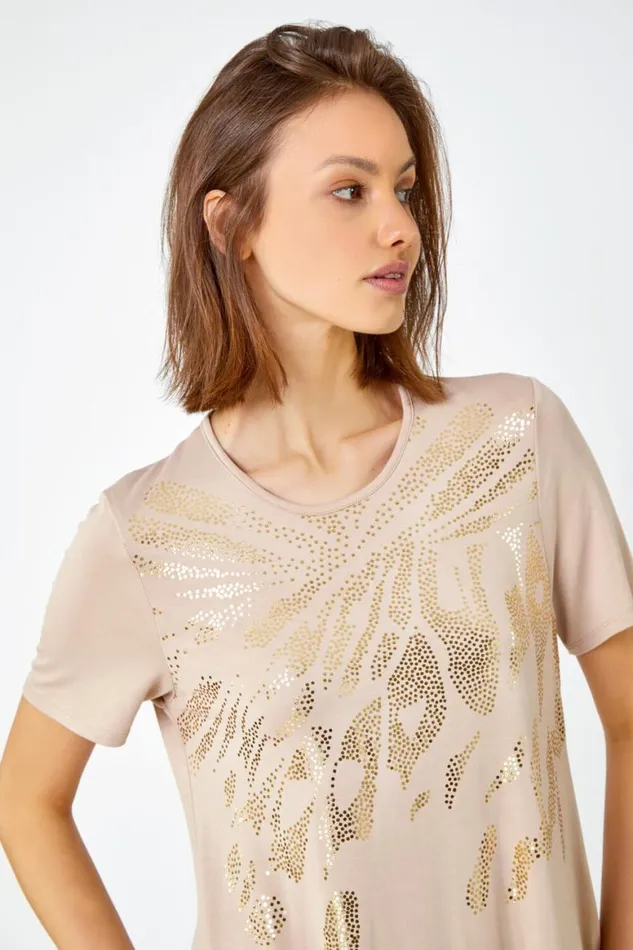 Women Stone Metallic Animal Print TShirt Roman Tops