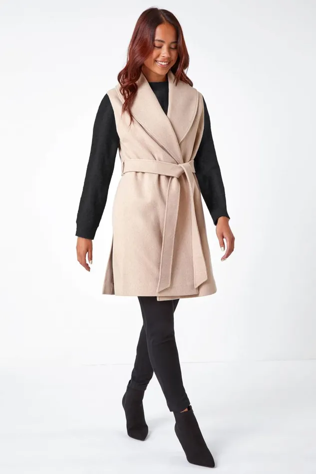 Women Stone Petite Sleeveless Wrap Coat Roman Jackets