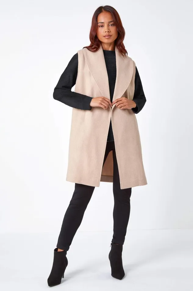 Women Stone Petite Sleeveless Wrap Coat Roman Jackets
