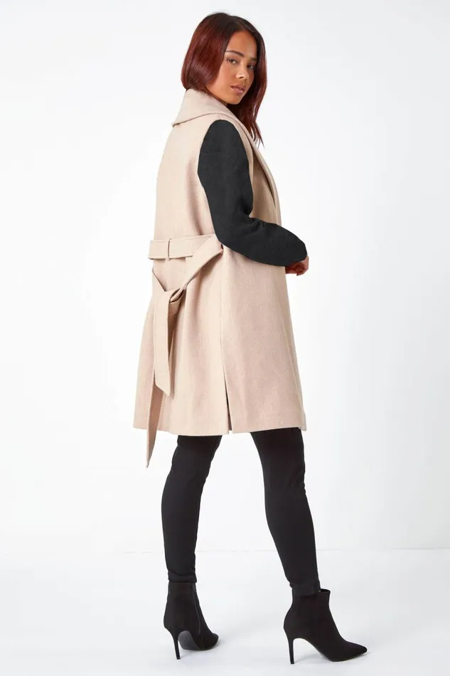 Women Stone Petite Sleeveless Wrap Coat Roman Jackets