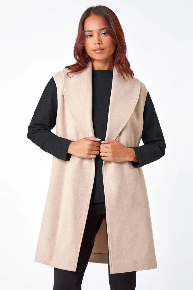 Women Stone Petite Sleeveless Wrap Coat Roman Jackets