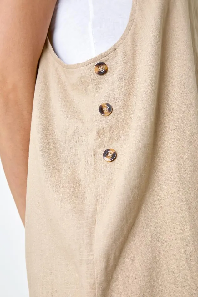 Women Stone Shoulder Tie Cotton Playsuit Roman Dresses