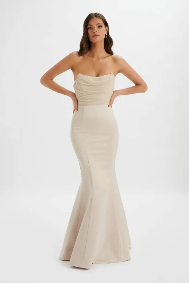 Women Strapless and Bandeau Dresses Lavish Alice RENATA Bonded Satin Corset Maxi Dress In Champagne Champagne Women Strapless and Bandeau Dresses Lavish Alice RENATA Bonded Satin Corset Maxi Dress In Champagne Champagne