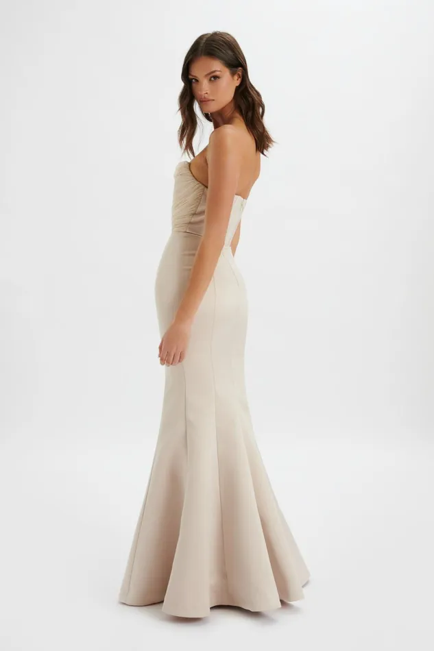 Women Strapless and Bandeau Dresses Lavish Alice RENATA Bonded Satin Corset Maxi Dress In Champagne Champagne