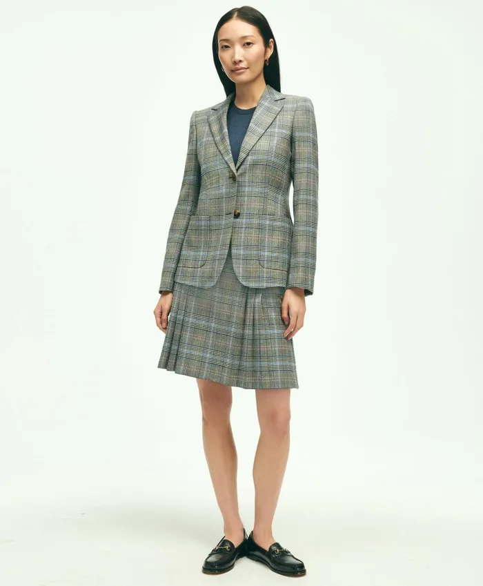 Women Stretch Wool Prince Of Wales Jacket Grey Multi Brooks Brothers Blazers
