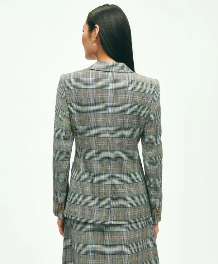 Women Stretch Wool Prince Of Wales Jacket Grey Multi Brooks Brothers Blazers