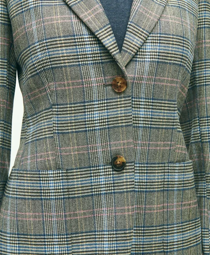Women Stretch Wool Prince Of Wales Jacket Grey Multi Brooks Brothers Blazers