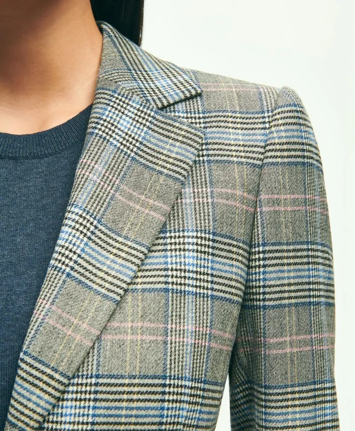 Women Stretch Wool Prince Of Wales Jacket Grey Multi Brooks Brothers Blazers